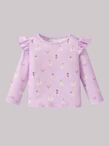 SHEIN Playful Pals 4pcs/Set Baby Girl Casual Daily All-Match Versatile Ballet Dancer Striped Top, Soft Comfortable Fabric, Great Value Multi-Piece Set - Purple - View 5