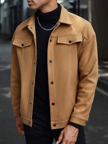 Manfinity Homme Men's Solid Color Long Sleeve Loose Casual Fall/Winter Going Out Fashion Overcoat, For Friends, Husband, Boyfriend Gifts