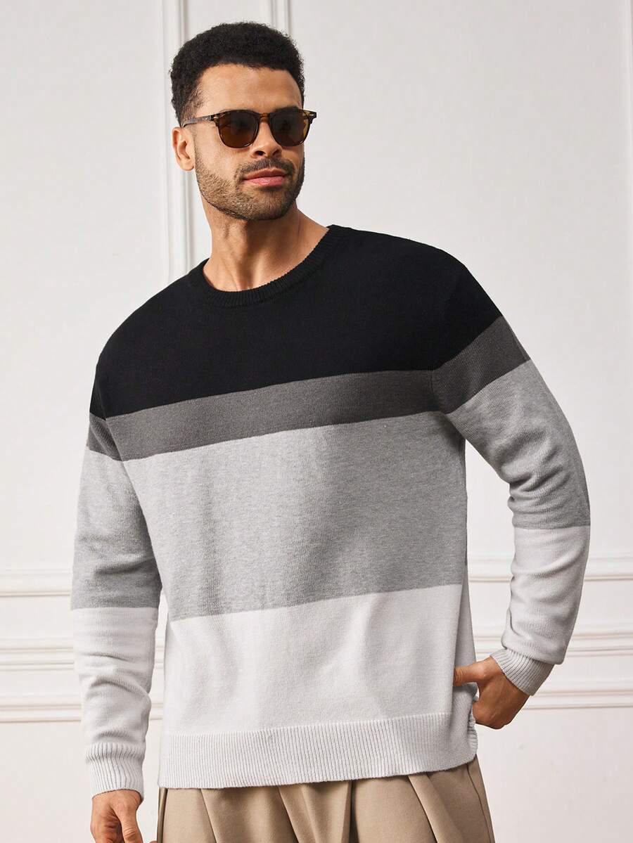 EASEVO Plus Size Men's Colorblock Long Sleeve Sweater For Autumn & Winter - Multicolor - View 1
