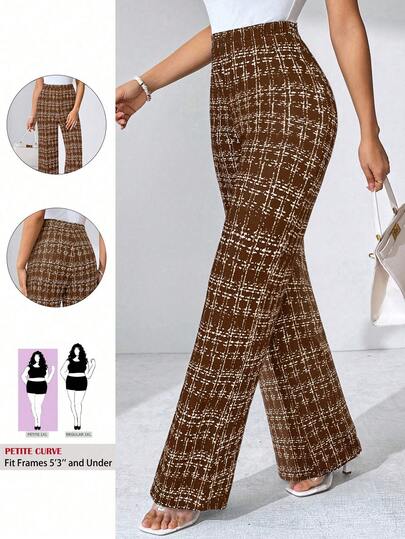 SHEIN Tall CURVE Pantalones elásticos de punto con estampado a cuadros para mujer de talla grande, adecuados para varias ocasiones, como vacaciones de verano, viajes elegantes y uso diario