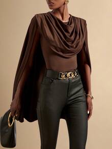 SHEIN Veneréa Top de cuello de cowl de ajuste ceñido de unicolor