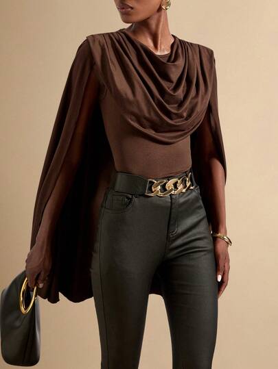 SHEIN Veneréa Top de cuello de cowl de ajuste ceñido de unicolor