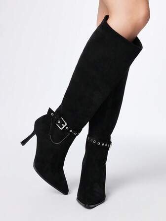 Grunge Punk Women's Soft Faux Suede Pointed Toe Stiletto High Heel Boots