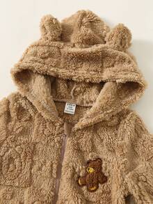 SHEIN Baby Boys Fall & Winter Clothes, Jumpsuits, Thermal Lined Cute Bear Pattern Hooded Jumpsuit, Comfortable Versatile Casual StyAll-MatchBasic Daily Wear, Suitable For Indoor, Outdoor Skiing, Daily, Sports, Party, Photo Shoot, Festival, Christmas, New Year Baby Teddy Bear Outfit Baby Winter Clothing Baby Coat Jumpsuit - Brown - View 4