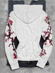 Glimmora Women's Zip Cherry Blosssom SAKURA Print Cropped Drawstring Hooded Sweatshirt - Multicolor - View 2