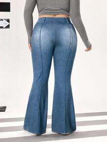 Flexra Plus Size Women High Waist Flare Casual Versatile Jeans - Medium Wash - View 2