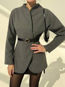 Aloruh 粉色立领束腰大衣，秋冬款 - 深灰色 - 查看 7