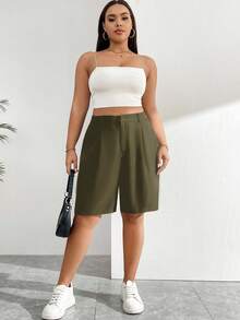 Auralis Plus Size Summer Shorts, Back To School Teacher,Business Casual - Army Green - View 7