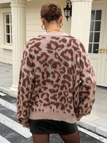DAZY Áo len cardigan dệt kim họa tiết da báo cổ điển một hàng khuy cho nữ, hàng mới về mùa đông - Màu Khaki - Xem 2