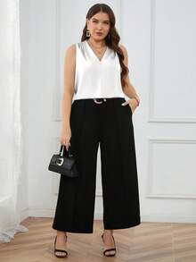 Firerie Áo ba lỗ nhún lưng cỡ lớn, cổ chữ V, dài, rộng rãi, thường ngày, đi làm, kaki, màu sâm panh - trắng - Xem 5