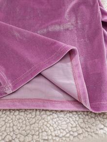 Elladie kids 少女甜美可爱休闲纯色长袖圆领上衣搭配简约长裤，紫色T恤套装 - 紫色 - 查看 7