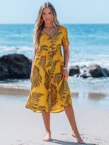 Sylviya Women's Casual Vacation Plant Print Button Front Dress - Multicolor - View 4