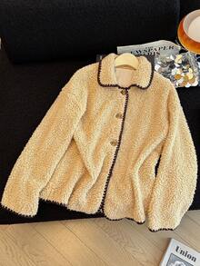 Franclia Casual Contrast Color Trim Jacket, Autumn/Winter - Apricot - View 4