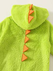 SHEIN Baby Boys Contrast Neon Green Thermal Lined Cute Dinosaur Hooded Romper, Comfortable Casual Fashionable Everyday Outfit, Suitable For Indoor, Outdoor, Skiing, Daily Wear, Sports, Party, Photo Shoot, Festival, Streetwear, Christmas, New Year