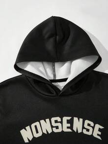 SHEIN Tween Boy Black Autumn Oversized Holiday Back-To-School Graphic Print Sweatshirt,Y2k Grunge Clothes Hip Hop Street-Style "Nonsense" Cartoon Hooded - Black - View 6