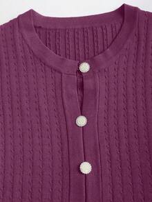 Qadelle Abito corto in maglia a maniche lunghe con volant, elegante e vintage, adatto per l'inizio dell'autunno e per l'ufficio - Viola - Visualizzare 3