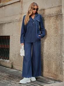 Selenza Fashionable & Elegant Dark Wash Wide Leg Jeans - Dark Wash - View 7