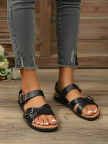 Women Flat Sandals - Black - View 2