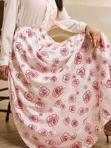 Penseblé Women's Blush Pink Printed Skirt,Elegant Autumn Skirt,Suitable For Tea Party,Dates,Beach,Music Festivals,Back To School,Parties,Halloween - Pink - View 1