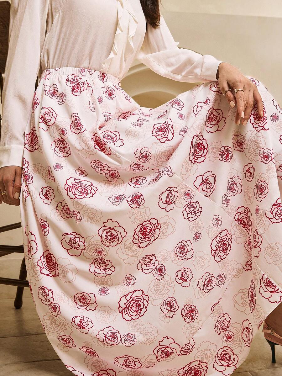 Penseblé Women's Blush Pink Printed Skirt,Elegant Autumn Skirt,Suitable For Tea Party,Dates,Beach,Music Festivals,Back To School,Parties,Halloween - Pink - View 1