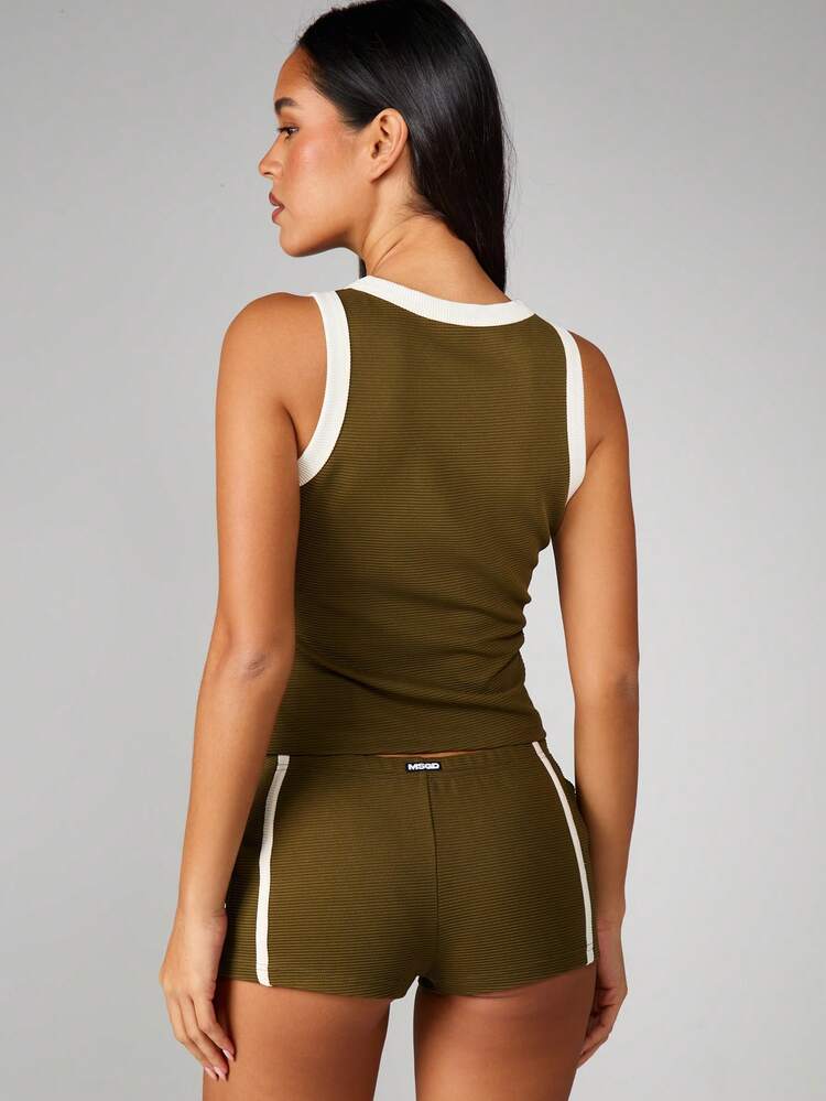 MISSGUIDED Ribbed Tank Top For Women Sleeveless Tank Top With Contrast Binding Detail Casual Layering Essential