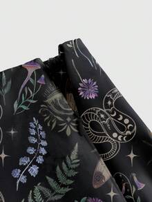 ROMWE Gothic Lãng mạn Tối Halloween Bí ẩn Rừng Cây Bướm Đêm Bướm Mặt trời Mặt trăng Sao Rắn Mặt trời Mặt trăng Sao Nấm Hoa Váy nữ - màu đen - Xem 3