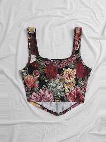 SHEIN VCAY Plus Size Elegant Floral Print Tank Top, Summer - Multicolor - View 2