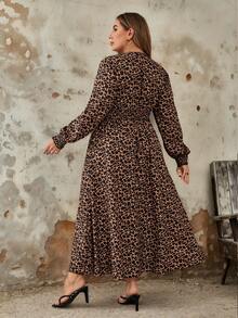 SHEIN LUNE Plus Size Fall Clothes All Over Print Shirred Leopard Long Sleeve Dress/Fall Dresses/Fall Women Outfits Fall Wedding Guest Dress Elegant Women Dresses Business Casual Woman Work Dress Business Dress