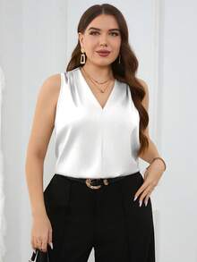 Firerie Áo ba lỗ nhún lưng cỡ lớn, cổ chữ V, dài, rộng rãi, thường ngày, đi làm, kaki, màu sâm panh - trắng - Xem 8