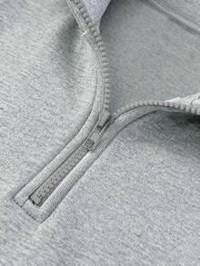 Lalippa 女士纯色落肩长袖半拉链半开襟休闲卫衣，秋冬款 - 淺灰色 - 查看 5