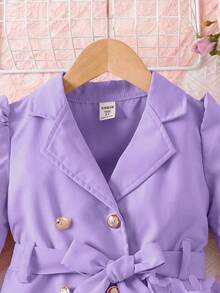 优雅少女外套，长袖翻领配腰带，左侧蝴蝶网纱装饰，迷人可爱 - 紫色 - 查看 3