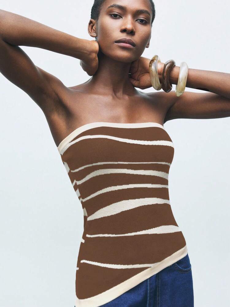SHEIN Maija 여성용 듀얼 톤 디자인 비대칭 밑단 니트 캐미솔 탑, 도시 통근, 비즈니스 및 캐주얼 웨어에 적합, 가을/겨울