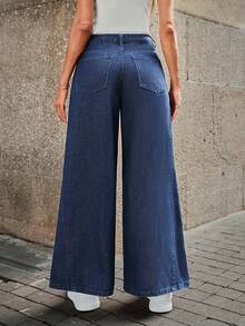 Selenza Fashionable & Elegant Dark Wash Wide Leg Jeans - Dark Wash - View 2