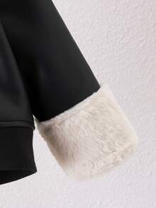 Young Girls Long Sleeve Faux Fur Collar Leather Jacket, Comfortable Winter Snow Zip-Up Children Outerwear, Fashion Motorcycle Clothing