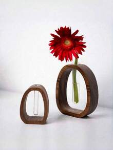 1pc Walnut Vase Decoration, Clear Glass Test Tube Vase, Small Aquatic Flower Installation, Simulated Dried Flower Decoration Vase, Flower Arrangement Art Vase, Simple Table Decoration, Simple Living Room Exhibition Hall Decoration, Home Decoration, - Brown - View 17