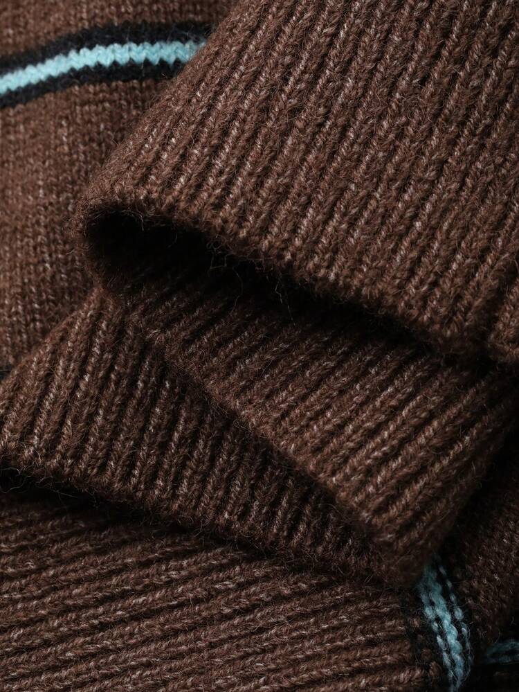 Contrast Stripe Loose Crew Neck Sleeveless Casual Pullover Sweater Vest For Women, Autumn/Winter