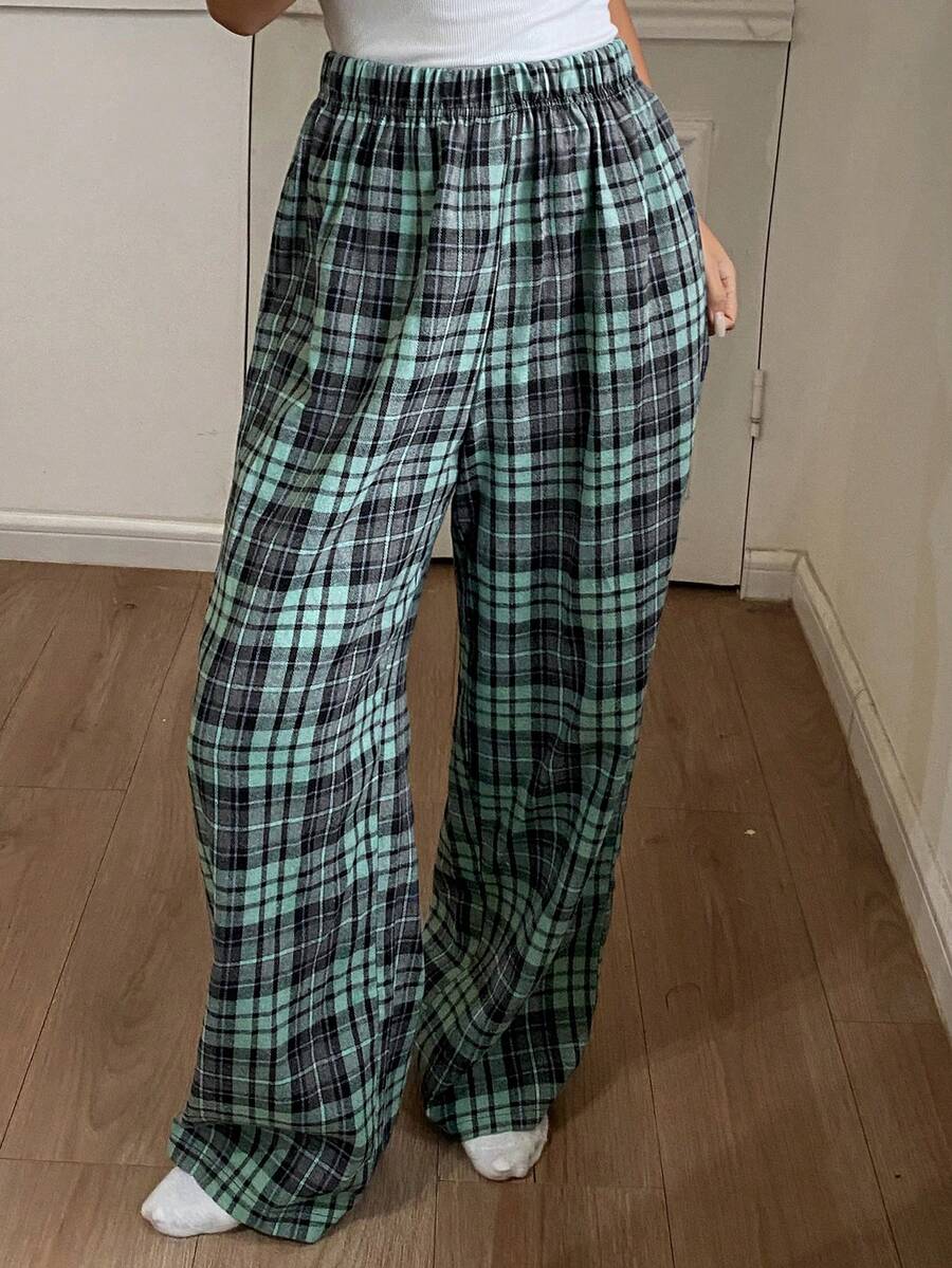 Livesso 格子宽松女士休闲裤，家居服，适合秋冬季穿着 - 粉色 - 查看 1