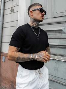 Artur Kramer Men Spring & Summer Casual Solid Color Short Sleeve Pullover Knit Top - Black - View 5