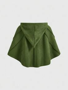 ROMWE 大码 Fairycore 连帽树叶刺绣斗篷开衫 - 軍綠色 - 查看 3