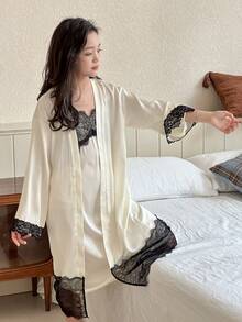 DAZY 2pcs Tween Girls Camisole Nightgown + Long Cardigan Loungewear Set, Fall - Apricot - View 5