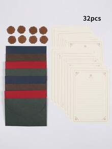 18 件/套浪漫雪景信封和文具套装，包括 4 个信封、8 张高级文具纸和 4 张封蜡，适用于学校、情书、贺卡和明信片。 - 信封套裝 - 查看 8