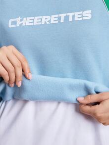 Menodora SHEIN Sport Women's Letter Print Contrast Color Round Neck Raglan Sleeve Sporty Sweatshirt Women Athleisure - Blue - View 6