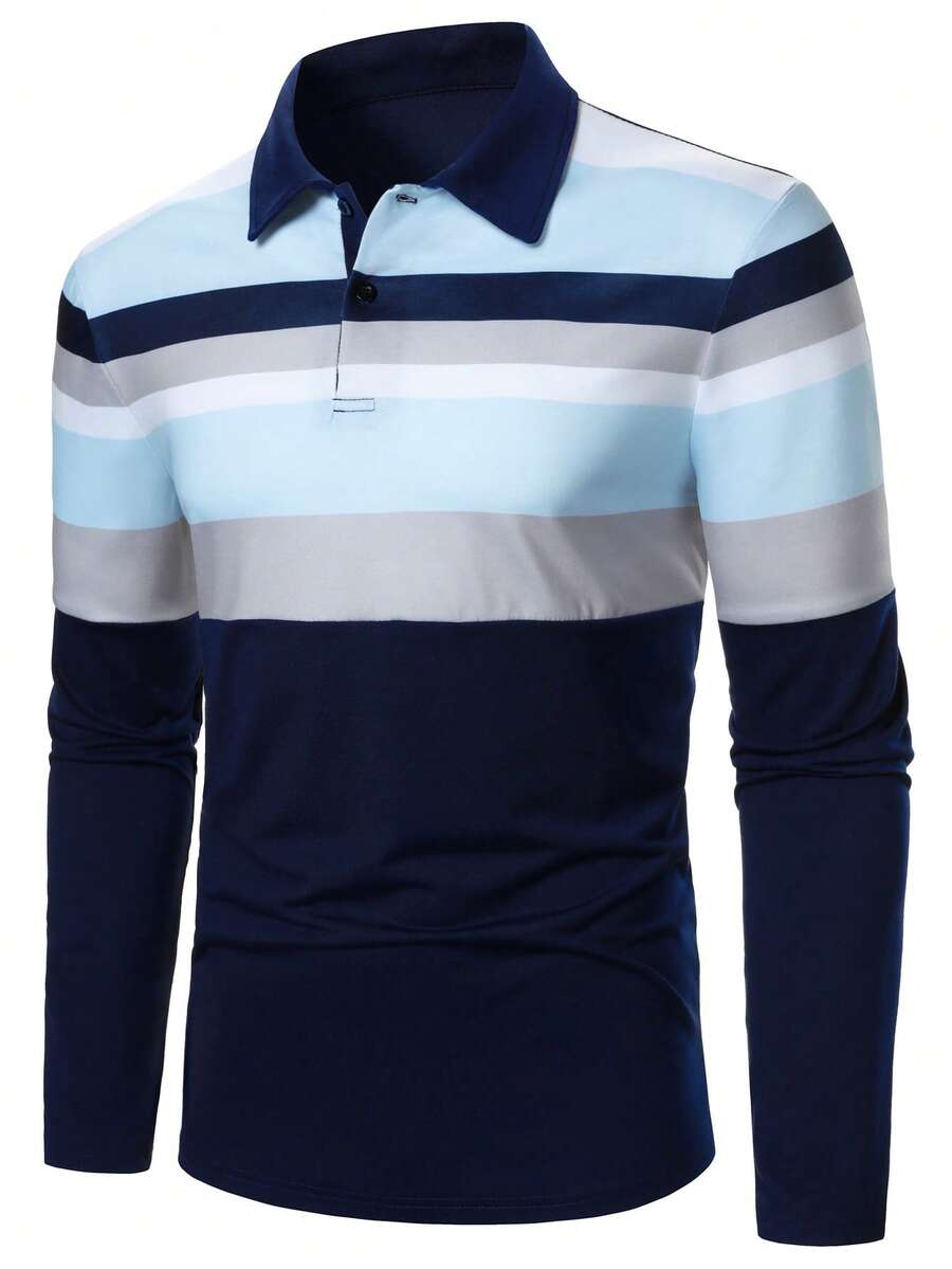 Manfinity Bizformal 男士条纹长袖Polo衫 - 彩色 - 查看 1