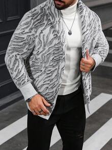 Manfinity Homme 男士斑马纹长袖宽松羊毛休闲夹克，秋冬 - 彩色 - 查看 1