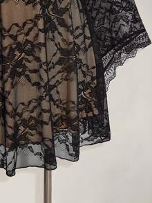 SHEIN ICON Váy xòe tay loe cổ vuông ren nhún cỡ lớn màu tương phản, váy dự tiệc Y2K, trang phục Halloween, phù thủy - Nhiều màu - Xem 8