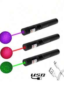 A USB Charging Green/Red/Purple Laser Pen - Ergonomic Grip, Portable Design, Suitable For Demonstration, Outdoor, Office And Classroom Use - Including Wristband Polymer Battery, High-Quality Optical Lens, Simple Pen Shape Design - Multicolorido - Visão 5