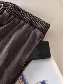 CosyJoli 大码休闲针织雪花直筒口袋裤 - 咖啡棕 - 查看 4