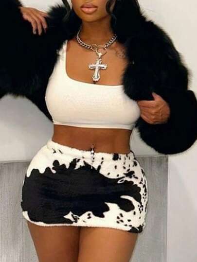 Zyxie Chaqueta corta de manga larga con cuello de piel sintética de unicolor para mujer, invierno