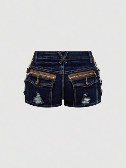 J-Fashion Short en jean taille basse vintage imprimé léopard, style Gyaru Harajuku, taille super basse pour femmes