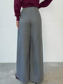 Firerie Calça feminina cinza de cintura média, elegante e versátil, para uso diário, com fivela metálica. Ideal para outono/inverno, aeroporto, trabalho e ocasiões formais. - Cinza - Ver 7